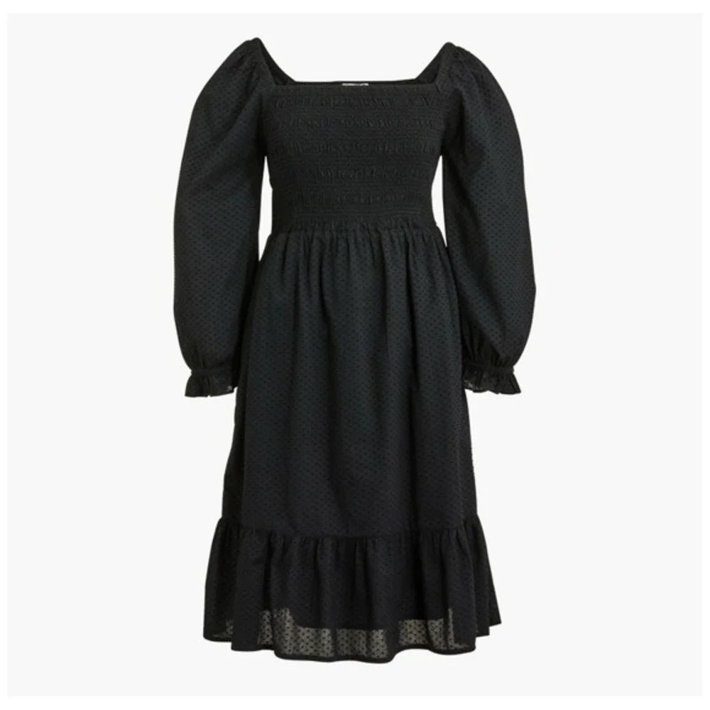 J Crew Black Swiss Dot Long Sleeve Tiered Dress Sz XS Dark Cottagecore Romantic